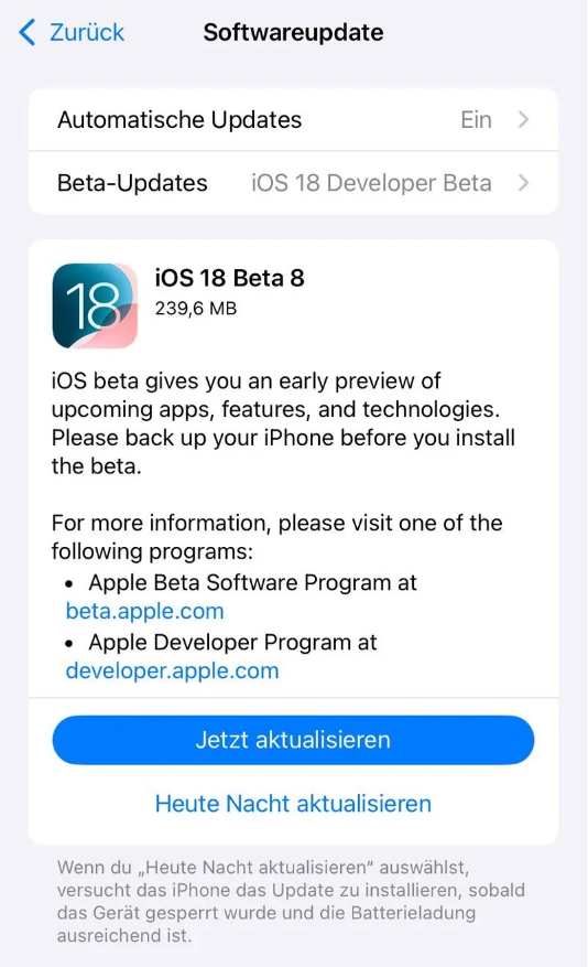 合浦苹果手机维修分享苹果 iOS / iPadOS 18 开发者预览版 Beta 8 发布 